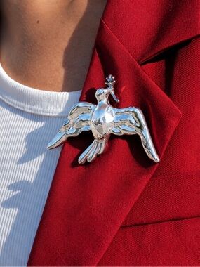 Silver Flying Bird Brooch – Statement Dove Pin